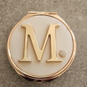 Gold and White Monogram Compact Mirror